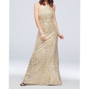 High-Neck Allover Sequin Bridesmaid Dress